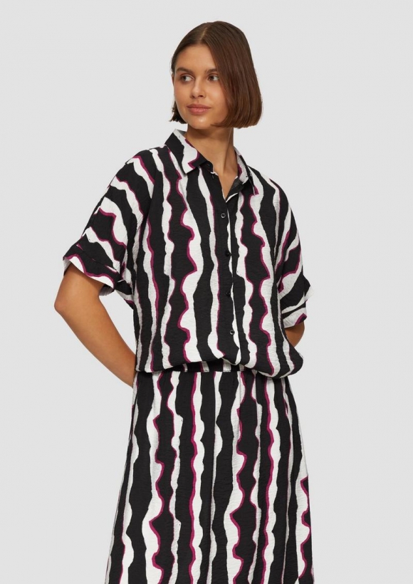 s.Oliver Oversized Hemdbluse aus strukturiertem Viskose - schwarz