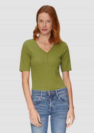s.Oliver Rippshirt mit Henley-Ausschnitt - guacamole