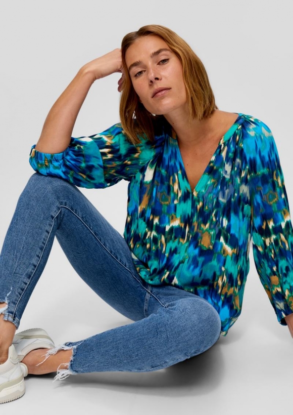 s.Oliver Gemusterte Bluse aus Viskose - navy