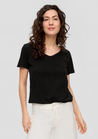 s.Oliver T-Shirt mit V-Ausschnitt - schwarz