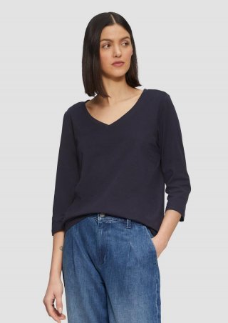 s.Oliver Jerseyshirt mit V-Ausschnitt und 3/4-Ärmeln - navy