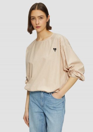 s.Oliver Oversized Baumwollbluse mit Herz-Stickerei - sandstein