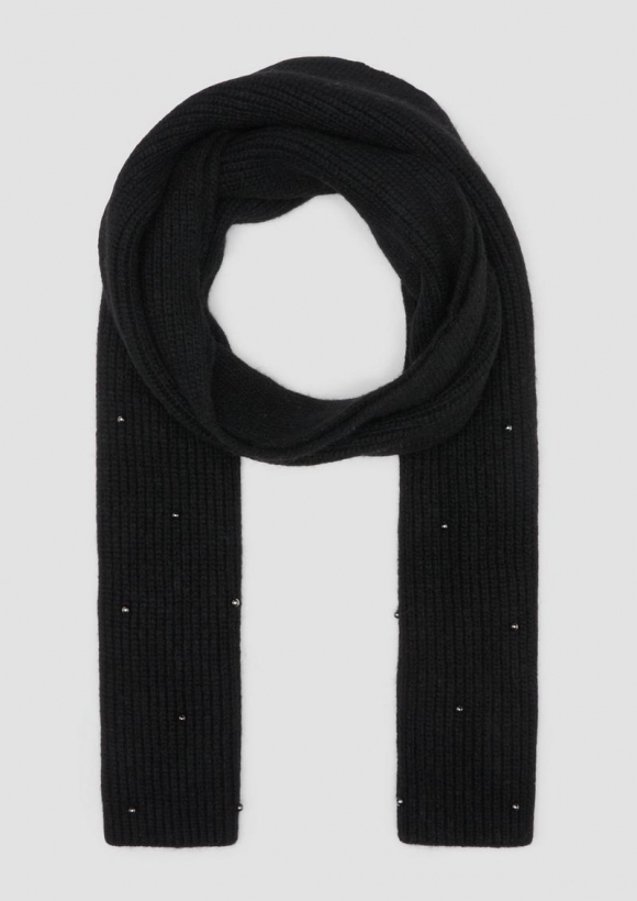 s.Oliver Gestrickter Schal mit Schmuckperlen - schwarz