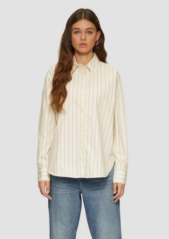 s.Oliver Oversized-Hemdbluse mit Nadelstreifen - beige