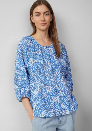 s.Oliver Strukturierte Relaxed-Fit-Bluse mit Raffungen und Raglanärmeln - royalblau