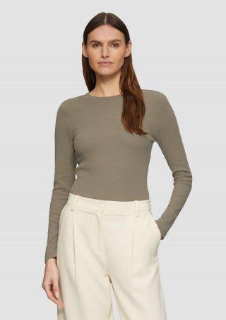 s.Oliver Geripptes Langarmshirt im Slim Fit - karamell