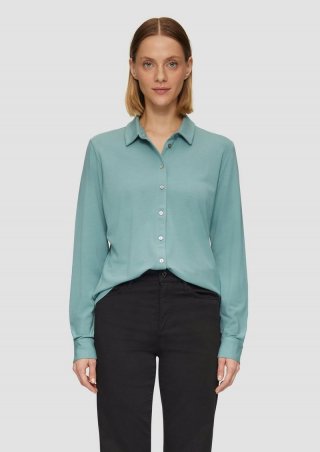 s.Oliver Jersey-Bluse mit Hemdkragen und Knopfleiste - petrol