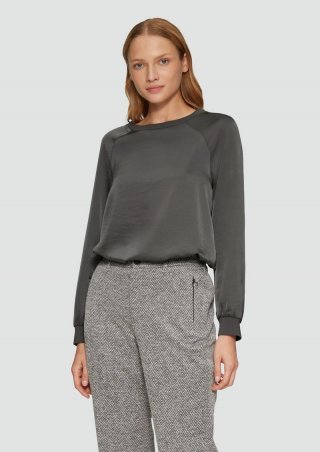 s.Oliver Blusenshirt aus Satin mit Rippbündchen - grau