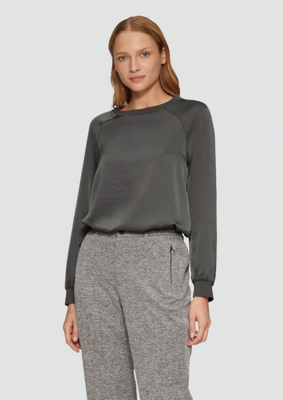 s.Oliver Blusenshirt aus Satin mit Rippbündchen - grau