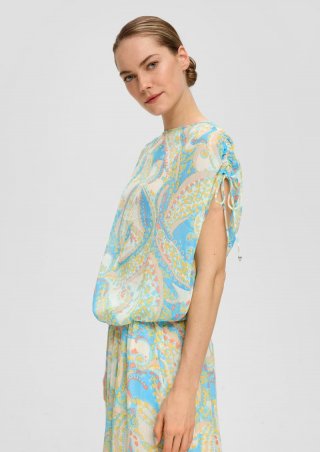 s.Oliver Chiffon-Bluse mit Raffung und Glitzergarn im Loose Fit - ecru