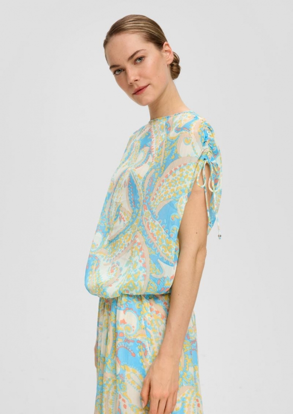 s.Oliver Chiffon-Bluse mit Raffung und Glitzergarn im Loose Fit - ecru