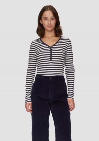 s.Oliver Stretchiges Longsleeve mit Henleyausschnitt - navy