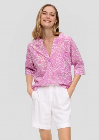 s.Oliver Baumwollbluse mit Fledermausärmeln und floralem All-over-Print - rosa