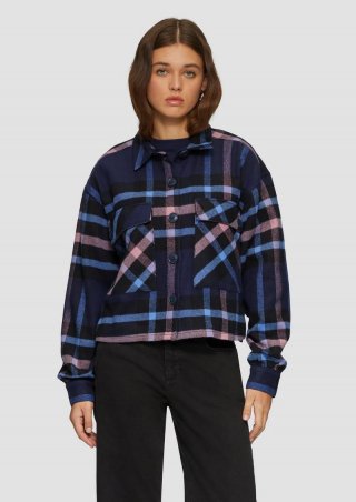 s.Oliver Cropped Overshirt aus Flanell - tiefblau