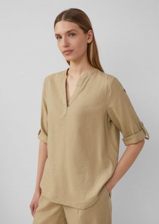 s.Oliver Leinenmix-Bluse mit Turn-up - hellbraun