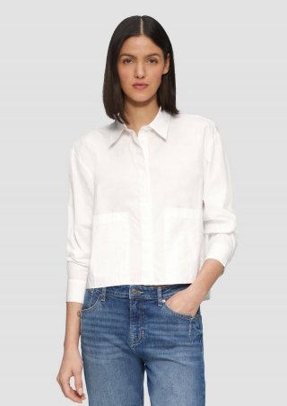 s.Oliver Cropped Popeline-Bluse mit aufgesetzten Taschen - weiß