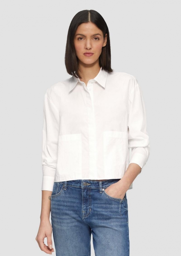 s.Oliver Cropped Popeline-Bluse mit aufgesetzten Taschen - weiß