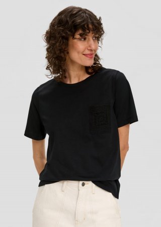s.Oliver T-Shirt mit Häkel-Detail - schwarz