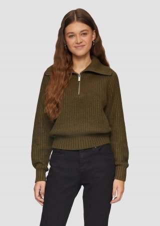 s.Oliver Strickpullover mit Troyer-Kragen - olivgrün