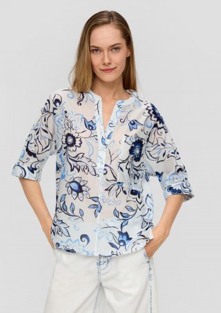 s.Oliver Baumwollbluse mit Fledermausärmeln und floralem All-over-Print - ecru