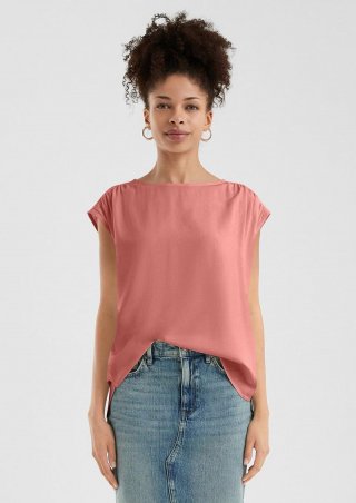 s.Oliver Lockere Viskosebluse mit Spitzeneinsatz - koralle