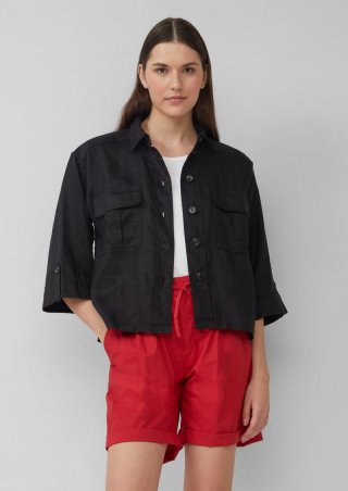 s.Oliver Leinen-Overshirt im Relaxed Fit mit weiten 3/4-Ärmeln - schwarz