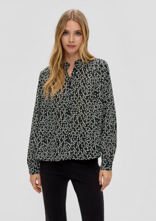 s.Oliver Hochgeschlossene Bluse mit Allover-Print - schwarz