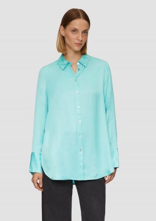 s.Oliver Longbluse aus Viskosesatin mit Perlmuttknöpfen - türkis