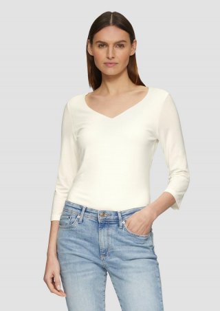 s.Oliver T-Shirt aus Lyocell im Slim Fit mit 3/4-Ärmeln - creme