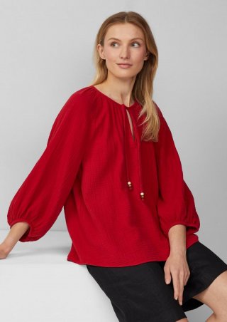 s.Oliver Musselin-Bluse mit Raglanärmeln und Raffung - mohnrot
