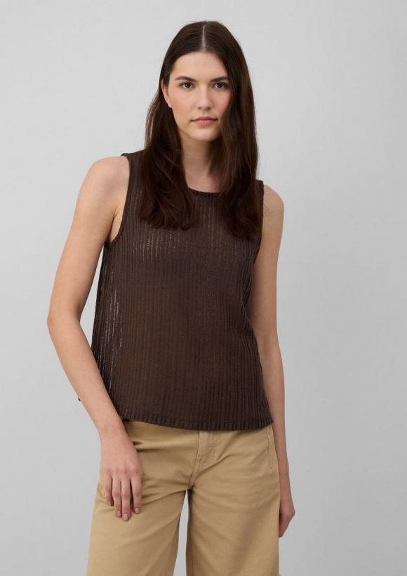 s.Oliver Transparentes Jersey-Top mit Rundhalsausschnitt - mokka