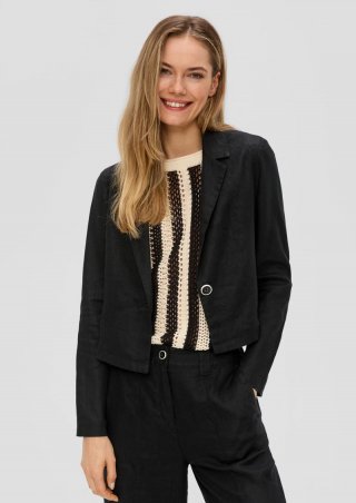 s.Oliver Kurzer Boxy-Blazer aus Leinen - schwarz