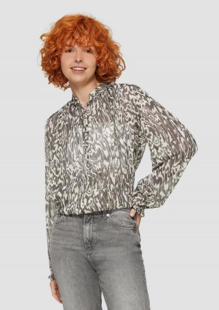 s.Oliver Transparente Bluse mit All-over-Print - beige