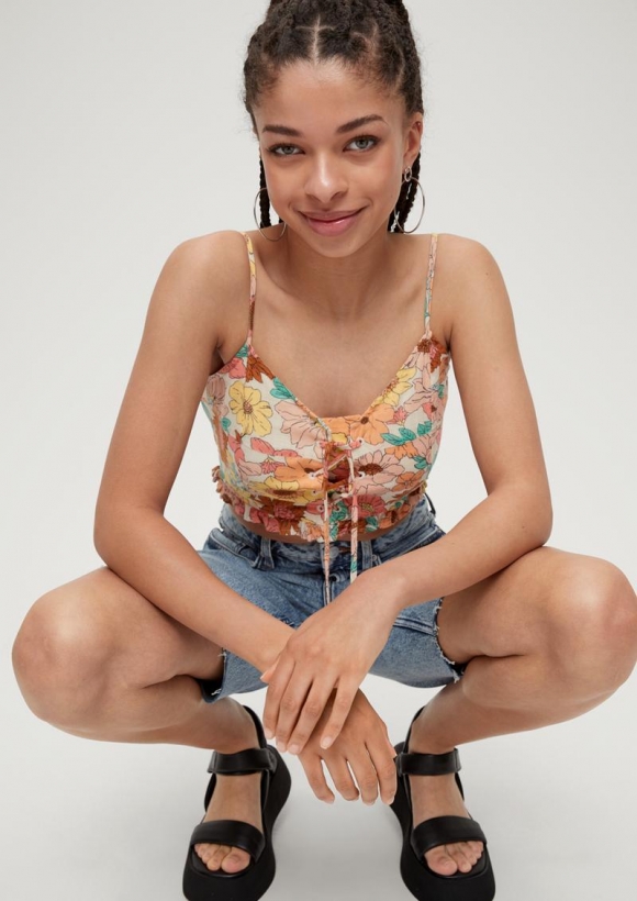 s.Oliver Crop Bluse aus Baumwolle - beige