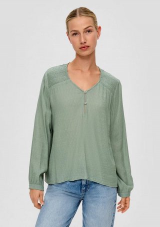 s.Oliver Bluse mit gesmokten Details - salbeigrün