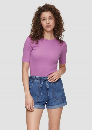 s.Oliver T-Shirt aus Baumwoll-Mix mit paspeliertem Ausschnitt - lavendel