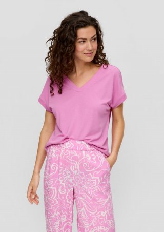 s.Oliver Relaxed-Fit-Shirt mit V-Ausschnitt und gekreuztem Riemen-Detail am Rücken - rosa