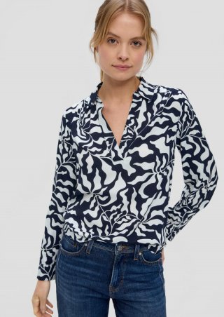 s.Oliver Viskosebluse mit V-Ausschnitt - navy