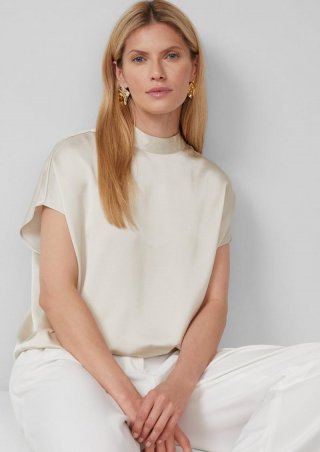 s.Oliver Satinbluse im Loose Fit mit Stehkragen - helles beige