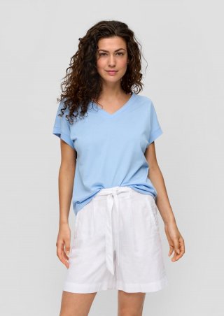 s.Oliver Relaxed-Fit-Shirt mit V-Ausschnitt und gekreuztem Riemen-Detail am Rücken - himmelblau