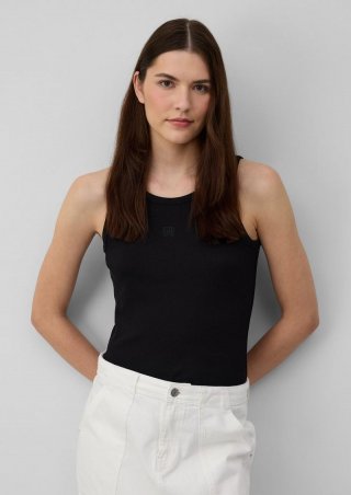 s.Oliver Ripp-Top im Slim Fit mit Stickerei - schwarz