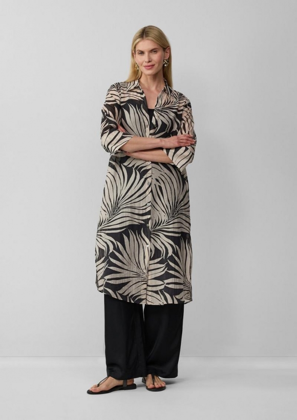 s.Oliver Semitransparente Longbluse mit All-over-Print - schwarz