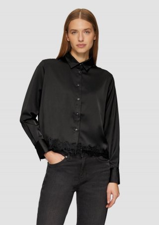 s.Oliver Satin-Bluse mit Spitzen-Detail - schwarz