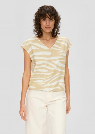 s.Oliver Baumwoll-Shirt im Fabricmix mit elastischem Bund - beige