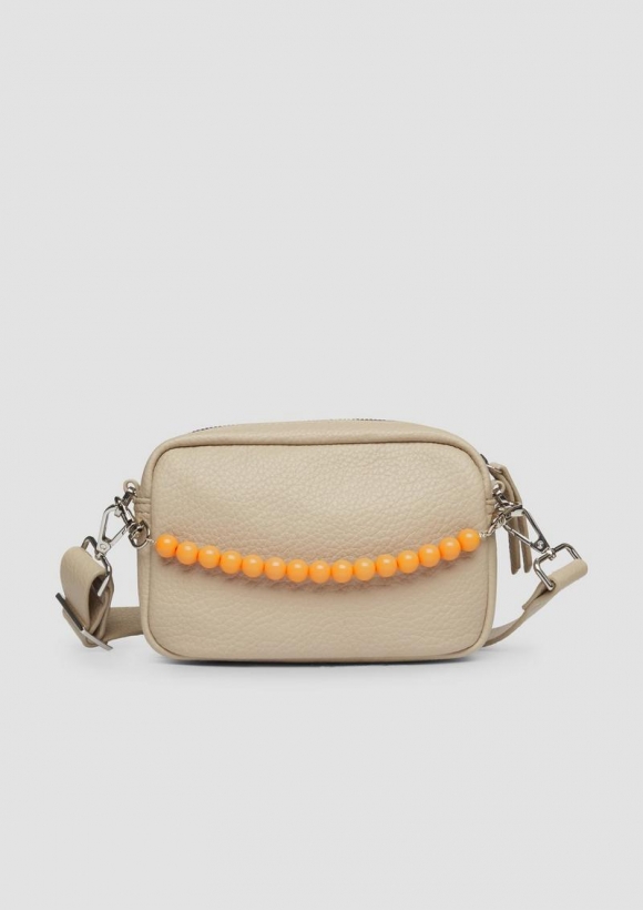 s.Oliver Handliche Camera-Bag mit abnehmbarem Perlen-Henkel und Reißverschlussfach - beige
