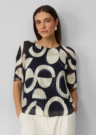 s.Oliver Plissierte Chiffonbluse mit kurzen Ragalanärmeln - navy