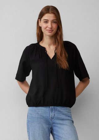 s.Oliver Strukturierte Bluse mit Halbarm im O-Shape - schwarz