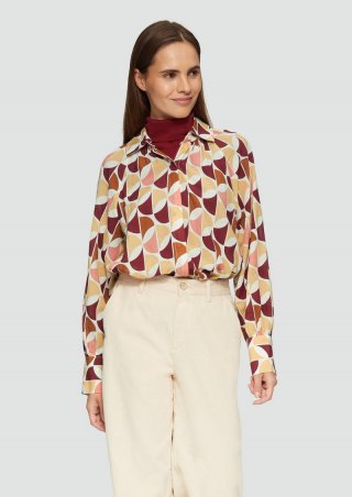 s.Oliver Bluse im Relaxed Fit und Raffung am Kragen - himbeere