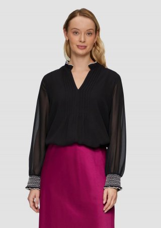 s.Oliver Elegante Chiffonbluse mit Kontrast-Details - schwarz