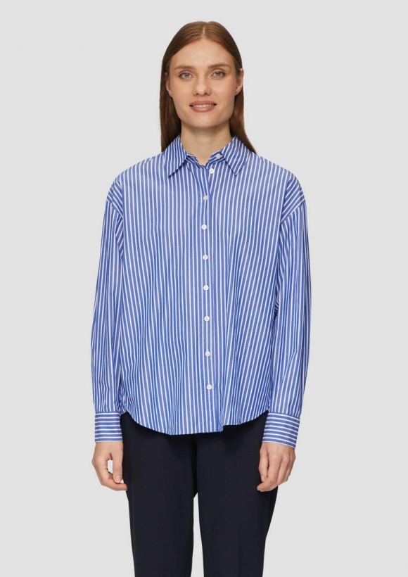 s.Oliver Streifenbluse mit Hemdkragen im Relaxed Fit - royalblau